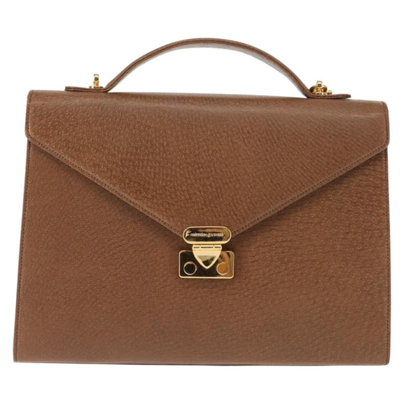 VALENTINO Hand Bag Leather 2way Brown Gold Auth bs29793