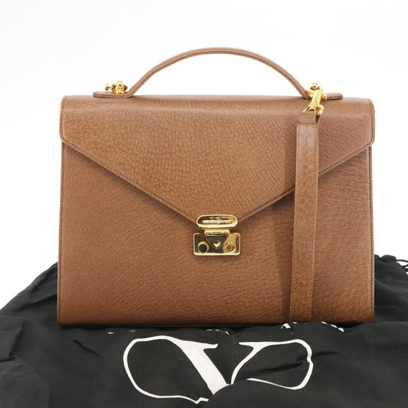 VALENTINO Hand Bag Leather 2way Brown Gold Auth bs29793
