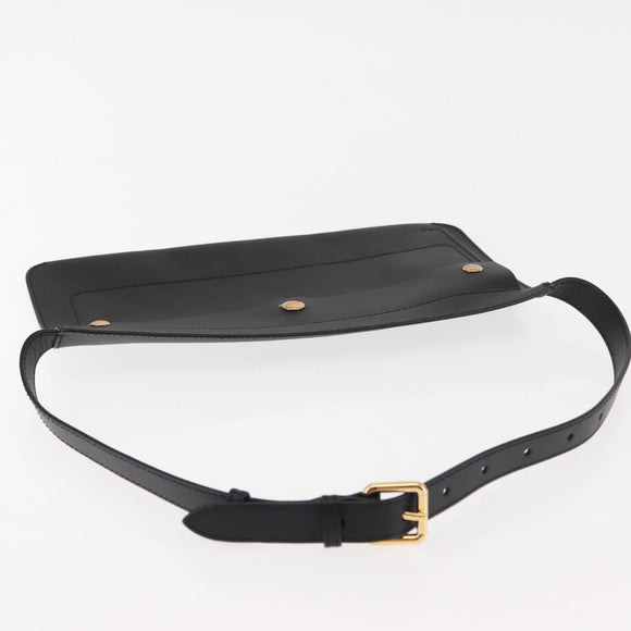 BURBERRY Waist Bag Leather Black Gold Auth bs29795