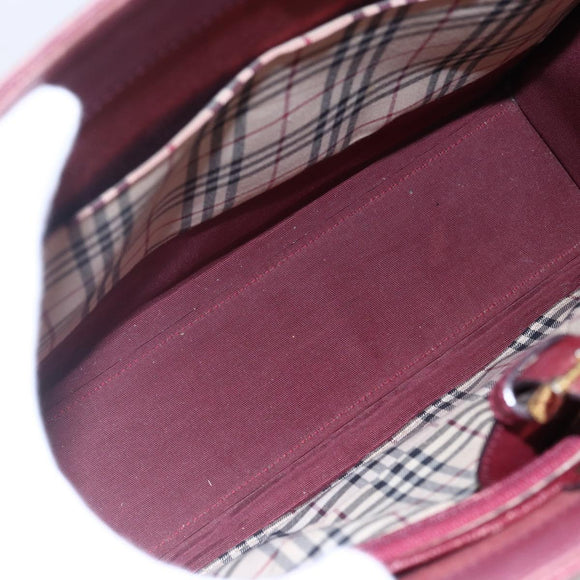 BURBERRY Tote Bag Leather Bordeaux Gold Auth bs29796