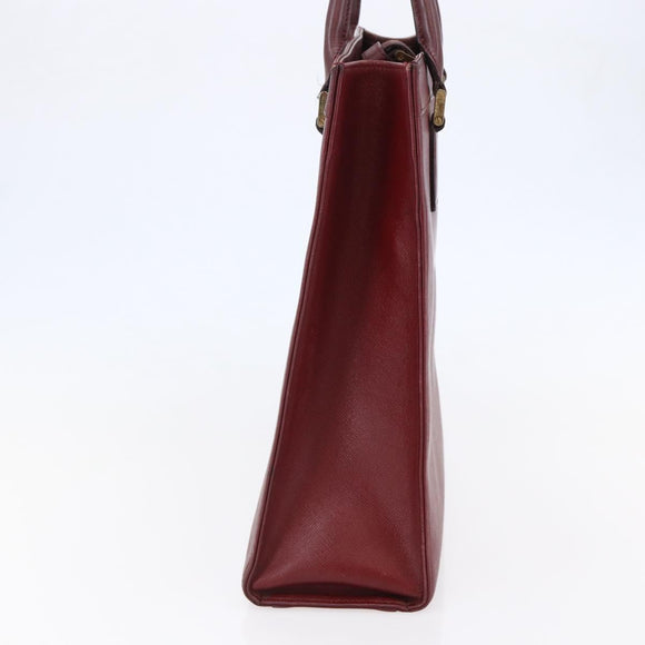 BURBERRY Tote Bag Leather Bordeaux Gold Auth bs29796