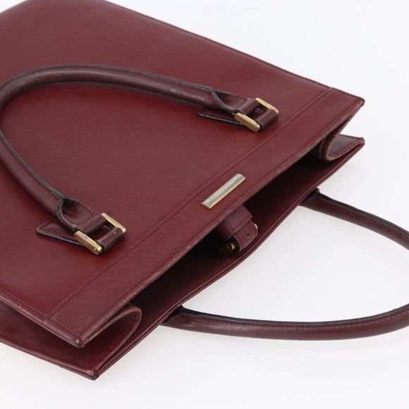 BURBERRY Tote Bag Leather Bordeaux Gold Auth bs29796
