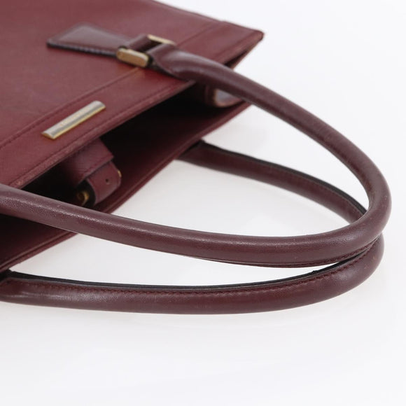 BURBERRY Tote Bag Leather Bordeaux Gold Auth bs29796