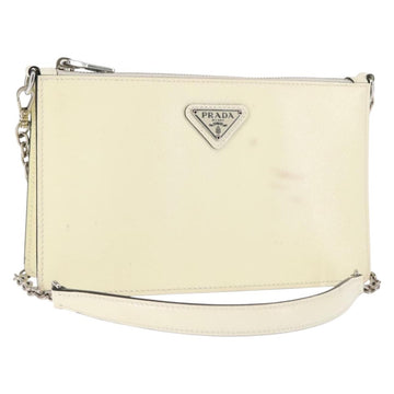 PRADA Chain Shoulder Bag Safiano leather White Silver Auth bs29803