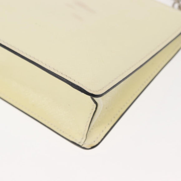 PRADA Chain Shoulder Bag Safiano leather White Silver Auth bs29803