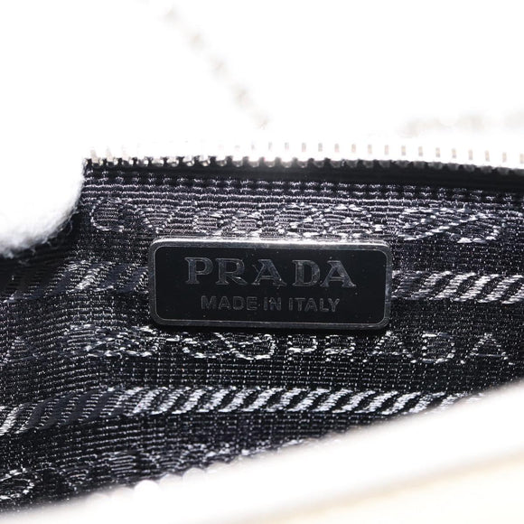 PRADA Schoudertas met kettingband Saffiano leer Wit Zilver Auth bs29803