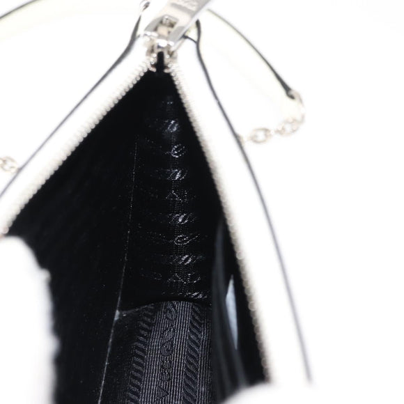 PRADA Schoudertas met kettingband Saffiano leer Wit Zilver Auth bs29803