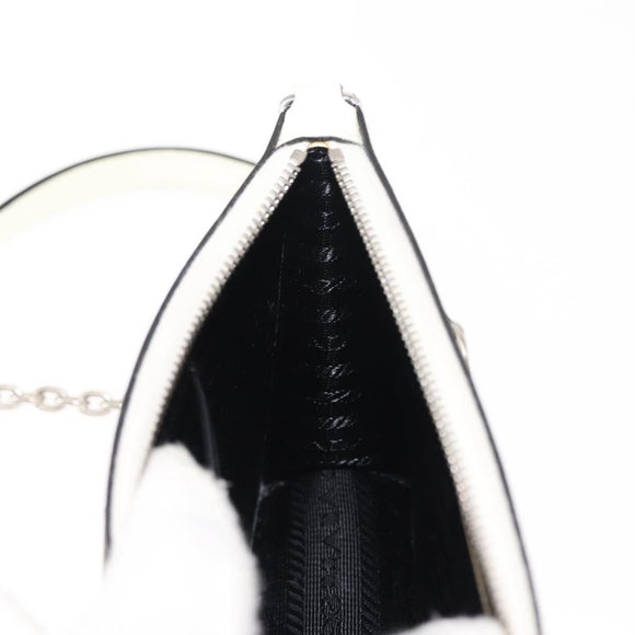 PRADA Schoudertas met kettingband Saffiano leer Wit Zilver Auth bs29803