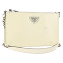 PRADA Schoudertas met kettingband Saffiano leer Wit Zilver Auth bs29803-1
