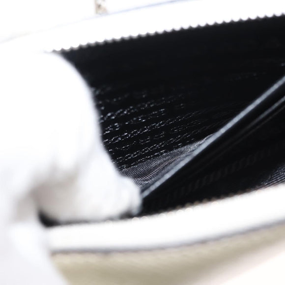 PRADA Schoudertas met kettingband Saffiano leer Wit Zilver Auth bs29803