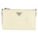 PRADA Schoudertas met kettingband Saffiano leer Wit Zilver Auth bs29803-13