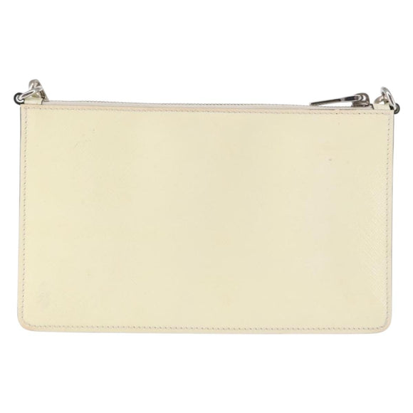 PRADA Schoudertas met kettingband Saffiano leer Wit Zilver Auth bs29803
