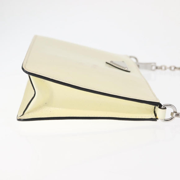 PRADA Schoudertas met kettingband Saffiano leer Wit Zilver Auth bs29803