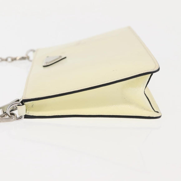 PRADA Schoudertas met kettingband Saffiano leer Wit Zilver Auth bs29803