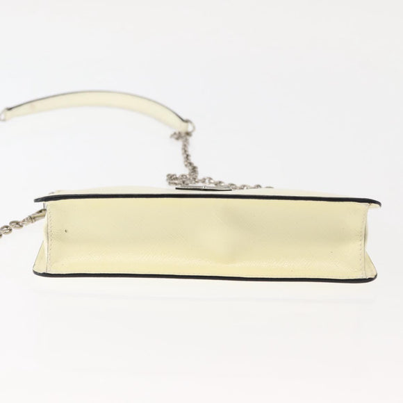 PRADA Schoudertas met kettingband Saffiano leer Wit Zilver Auth bs29803
