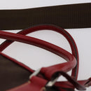 PRADA Boston Bag Canvas Leather Brown Red Silver Auth bs29804-15