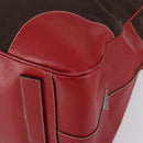 PRADA Boston Bag Canvas Leather Brown Red Silver Auth bs29804-16