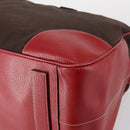 PRADA Boston Bag Canvas Leather Brown Red Silver Auth bs29804-18