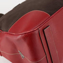 PRADA Boston Bag Canvas Leather Brown Red Silver Auth bs29804-9