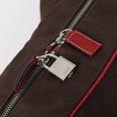 PRADA Boston Bag Canvas Leather Brown Red Silver Auth bs29804-21