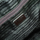 PRADA Boston Bag Canvas Leather Brown Red Silver Auth bs29804-22