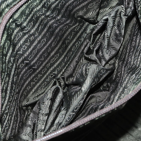 PRADA Boston Bag Canvas Leather Brown Red Silver Auth bs29804