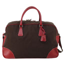 PRADA Boston Bag Canvas Leather Brown Red Silver Auth bs29804-13
