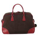 PRADA Boston Bag Canvas Leather Brown Red Silver Auth bs29804-2