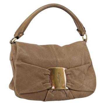 Salvatore Ferragamo Vala Shoulder Bag Leather Brown Gold Auth bs29808