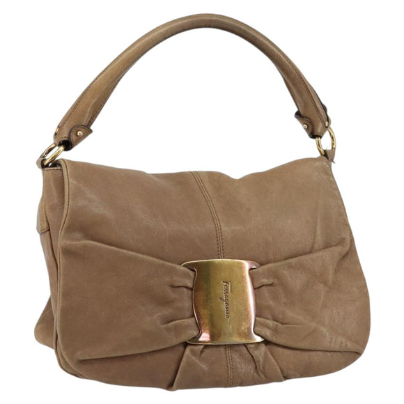 Salvatore Ferragamo Vala Shoulder Bag Leather Brown Gold Auth bs29808