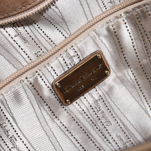 Salvatore Ferragamo Vala Shoulder Bag Leather Brown Gold Auth bs29808