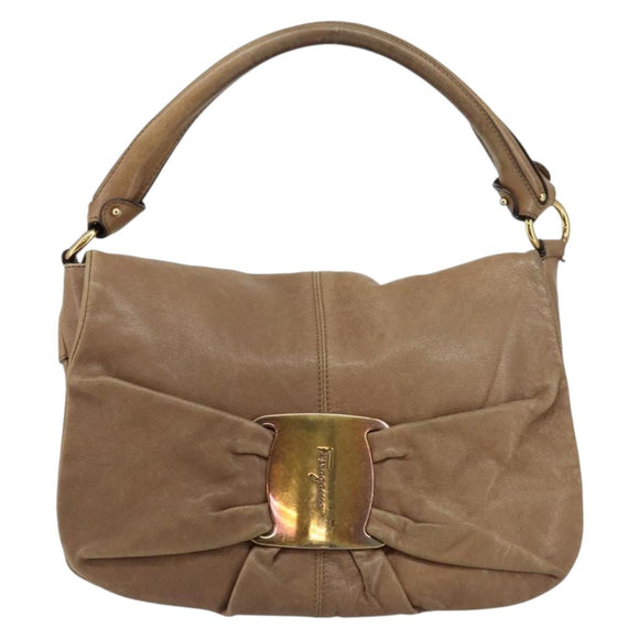 Salvatore Ferragamo Vala Shoulder Bag Leather Brown Gold Auth bs29808