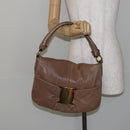 Salvatore Ferragamo Vala Shoulder Bag Leather Brown Gold Auth bs29808-24