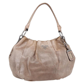 PRADA Shoulder Bag Leather Beige Silver Auth bs29809
