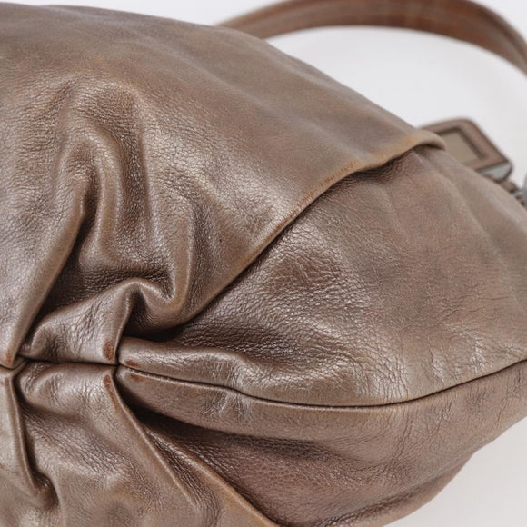 PRADA Shoulder Bag Leather Beige Silver Auth bs29809