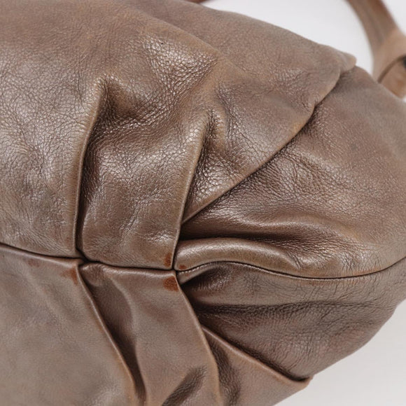PRADA Shoulder Bag Leather Beige Silver Auth bs29809