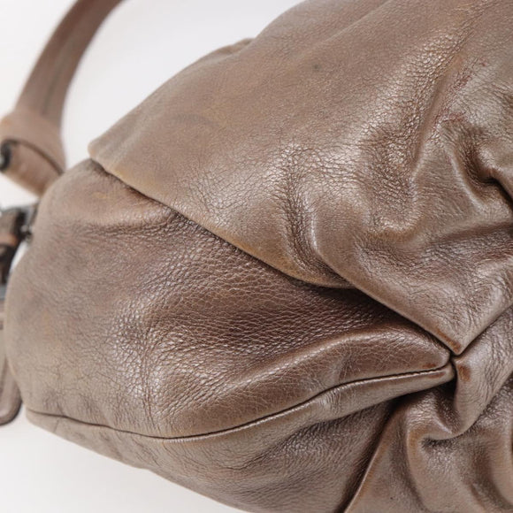 PRADA Shoulder Bag Leather Beige Silver Auth bs29809