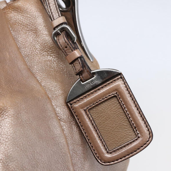 PRADA Shoulder Bag Leather Beige Silver Auth bs29809