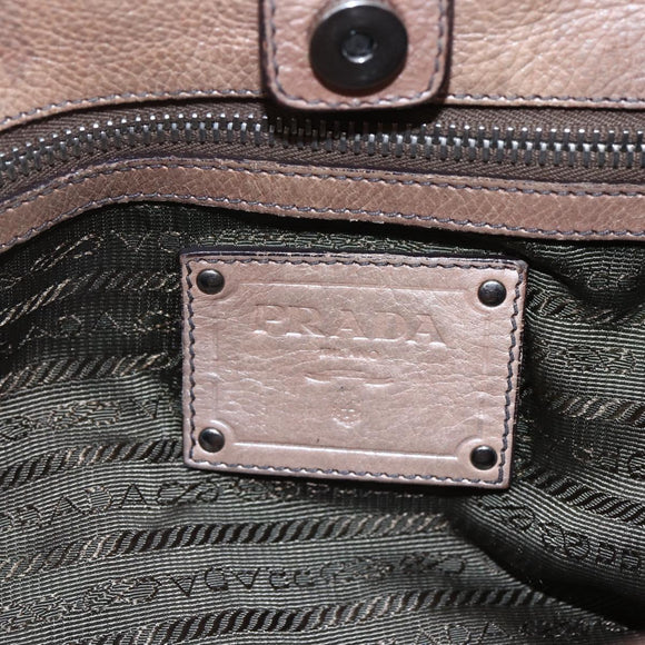 PRADA Shoulder Bag Leather Beige Silver Auth bs29809