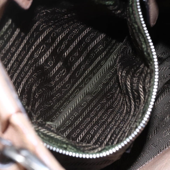 PRADA Shoulder Bag Leather Beige Silver Auth bs29809