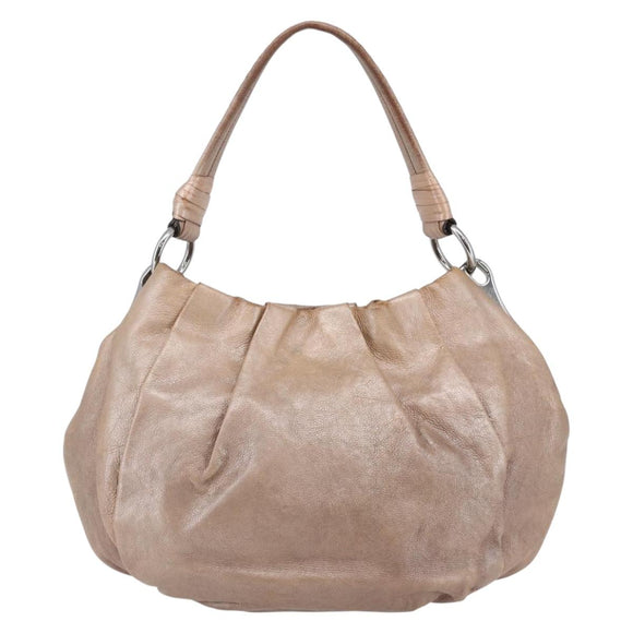 PRADA Shoulder Bag Leather Beige Silver Auth bs29809