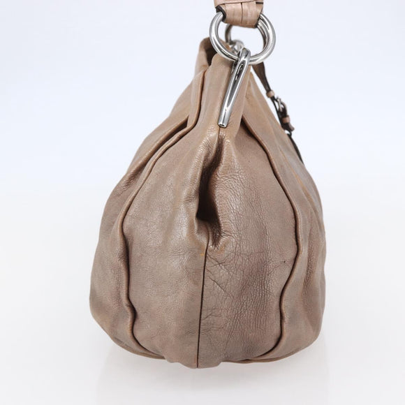 PRADA Shoulder Bag Leather Beige Silver Auth bs29809
