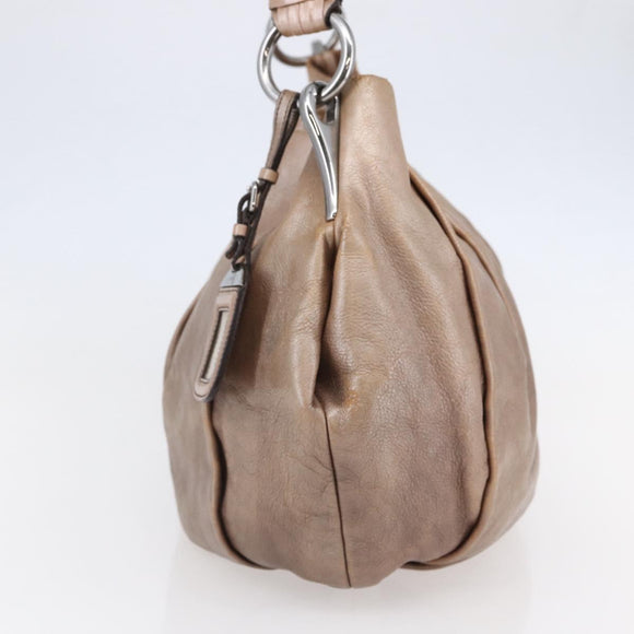PRADA Shoulder Bag Leather Beige Silver Auth bs29809