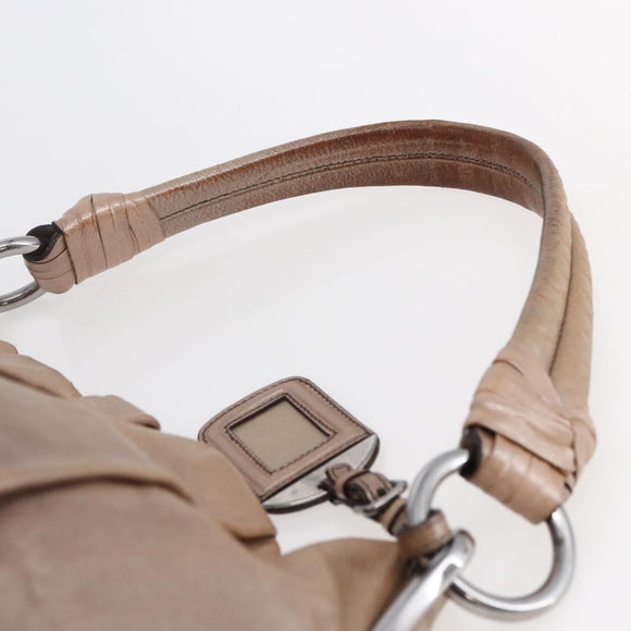 PRADA Shoulder Bag Leather Beige Silver Auth bs29809