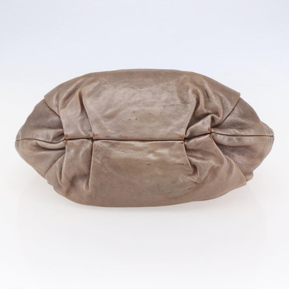 PRADA Shoulder Bag Leather Beige Silver Auth bs29809