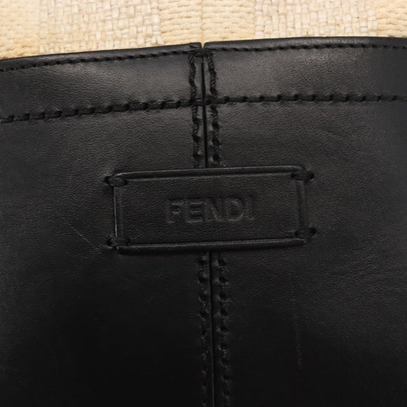 FENDI Pecan Canvas Tote Bag Canvas Leer Beige Zwart goud Auth bs29810