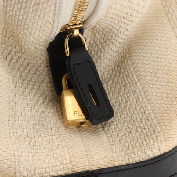 FENDI Pecan Canvas Tote Bag Canvas Leer Beige Zwart goud Auth bs29810