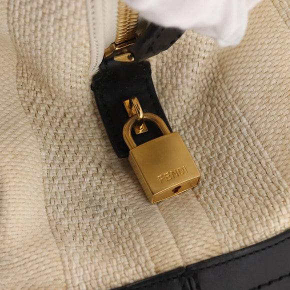 FENDI Pecan Canvas Tote Bag Canvas Leer Beige Zwart goud Auth bs29810