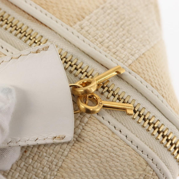 FENDI Pecan Canvas Tote Bag Canvas Leer Beige Zwart goud Auth bs29810