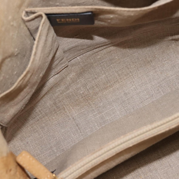 FENDI Pecan Canvas Tote Bag Canvas Leer Beige Zwart goud Auth bs29810